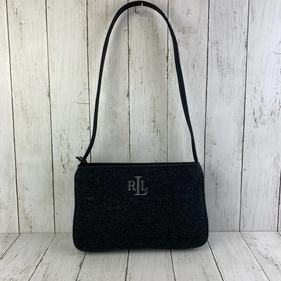 Lauren Ralph Lauren Handbags - VTG Lauren Ralph Lauren Monogram Dark Gray Felt Wool Small Handbag Shoulder Bag